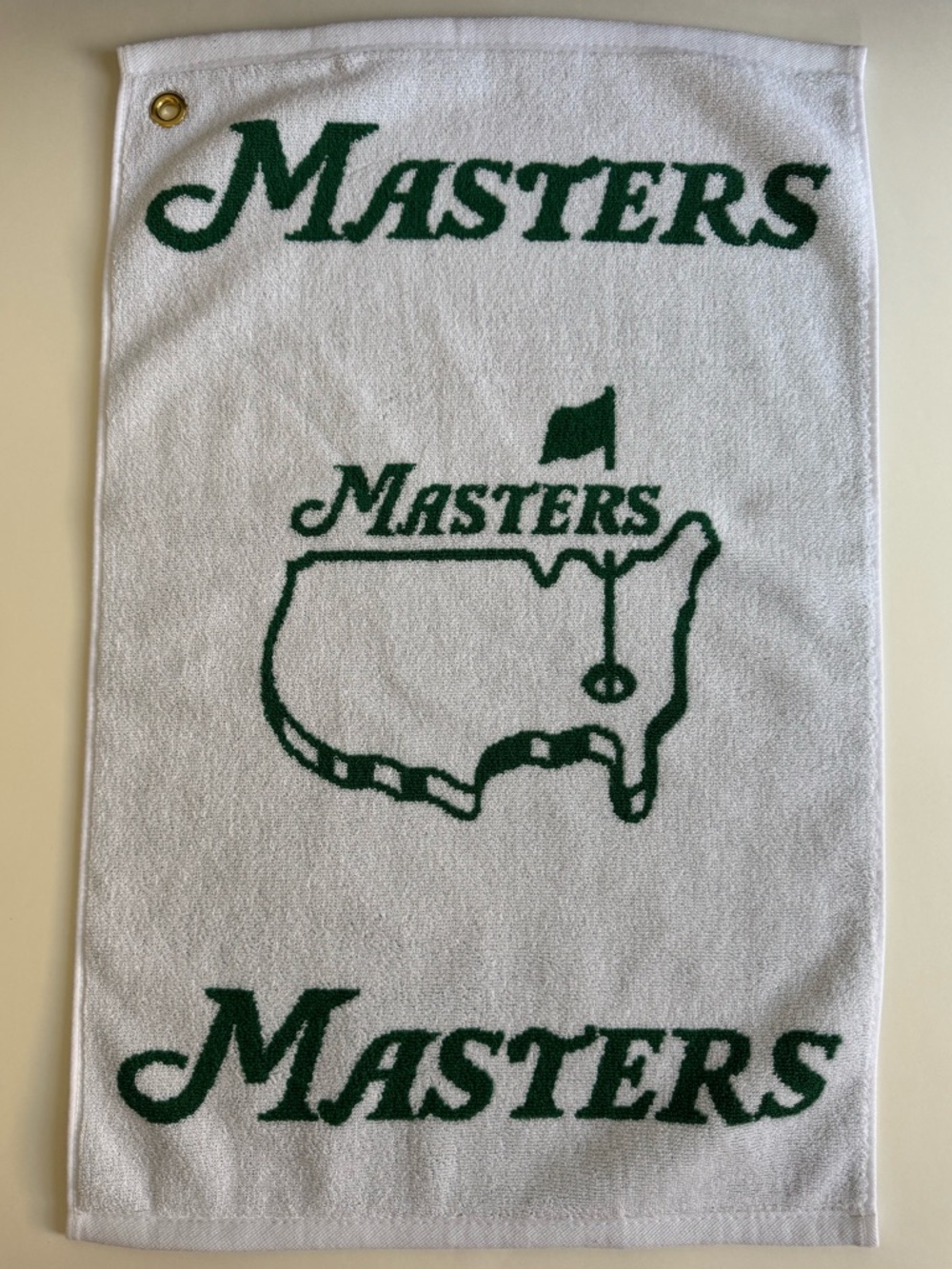 Masters 2026 White with Green Golf Towel with Logo and Map Motif